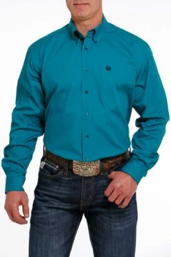 Men's Cinch Solid Teal Button Down Shirt #MTW1105497