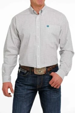 Men's Cinch White Plaid Button Down Shirt #MTW1105506WHT