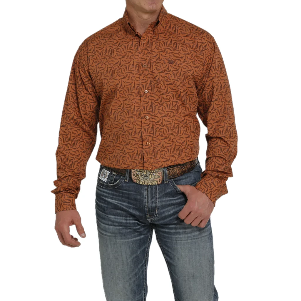 Men's Cinch Brown Button Down Shirt #MTW1105455